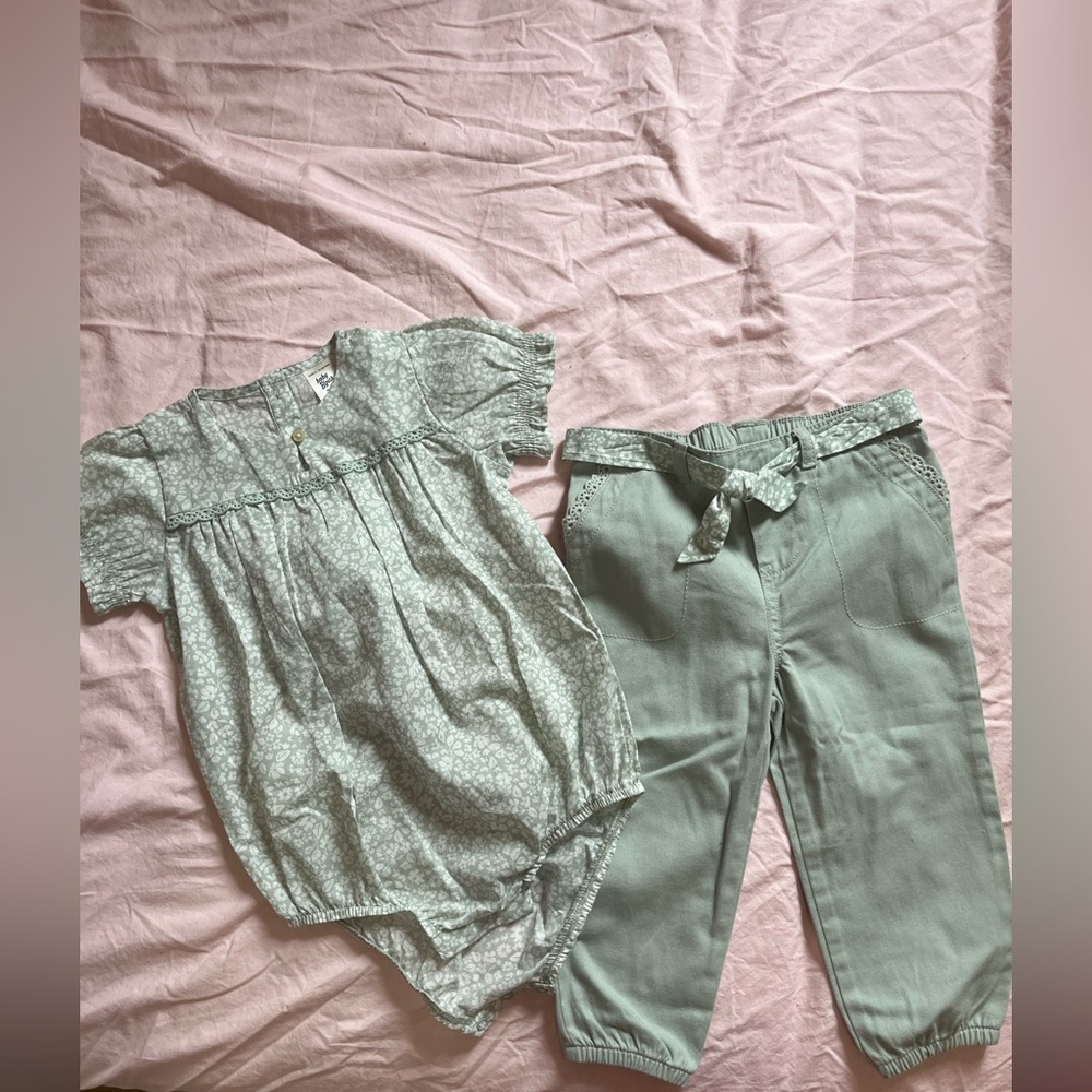 NWOT carter’s oshkosh Stylish Mint Green Kids Romper and Pants Set